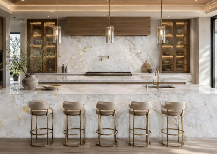 Luxury Kitchen Island Designs Featuring Exotic Quartzite