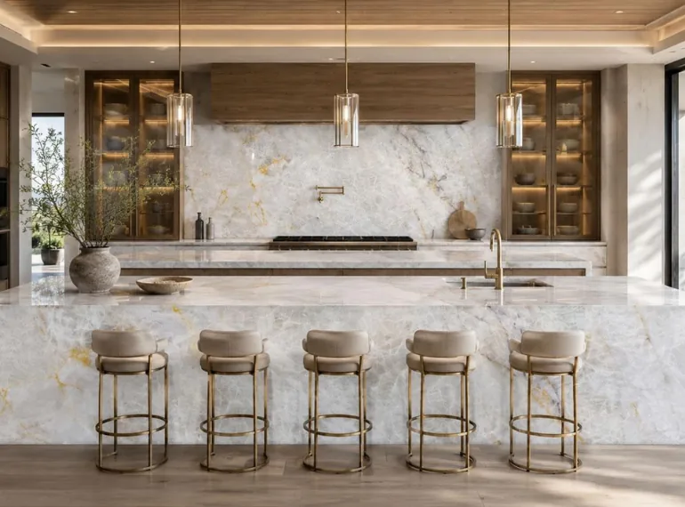 Luxury Kitchen Island Designs Featuring Exotic Quartzite